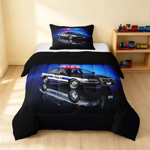 Erosebridal Police Car Twin Comforter Sets, Police Officer Bedding Set, Dark Police, Black Reversible 2 Pieces 1 Comforter and 1 Pillowcase