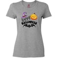 thumbnail image 3 of Inktastic Happy Halloween Bat, Witch Hat, Jack O Lantern Women's T-Shirt, 3 of 5