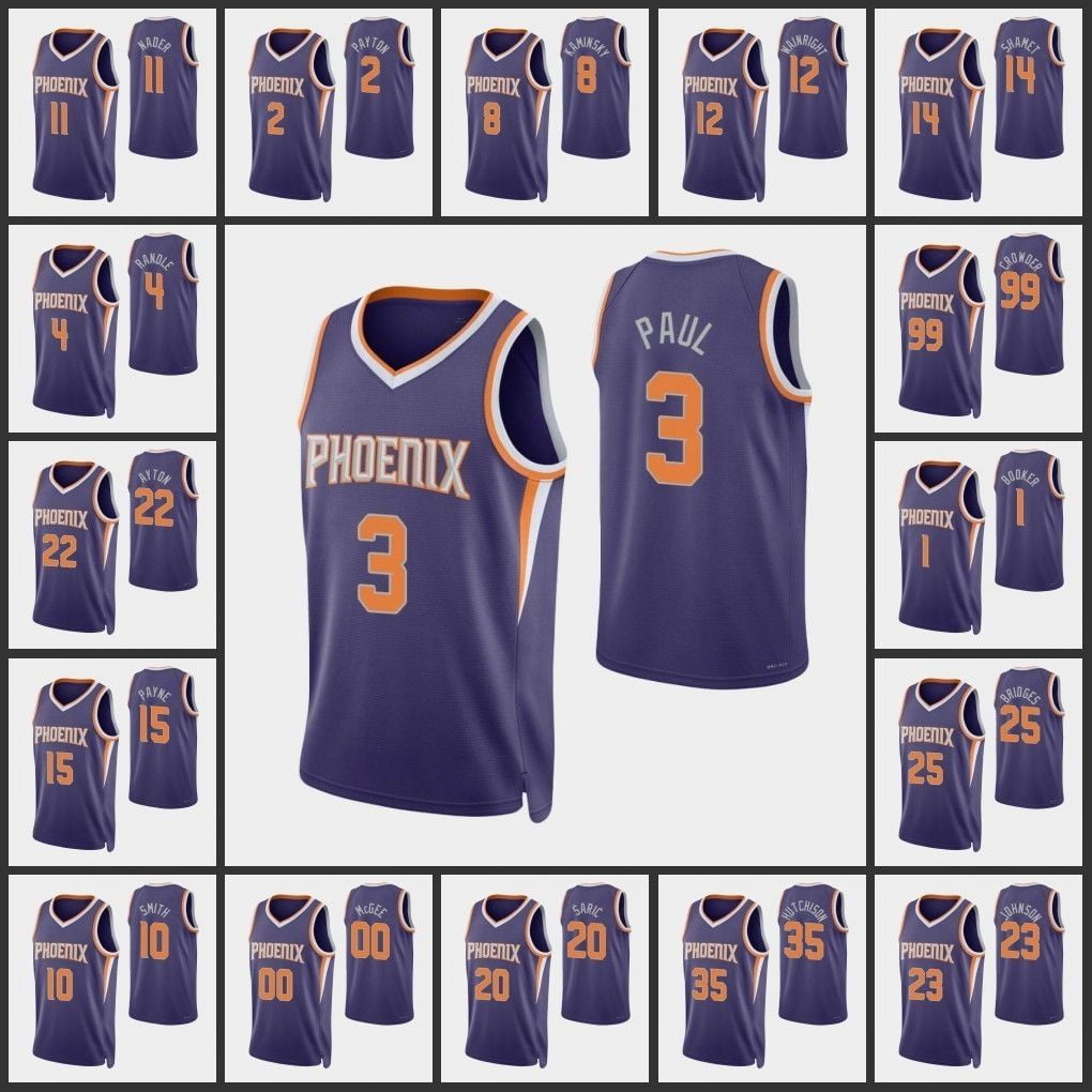 NBA_ Jersey Phoenix''Suns''Men Devin Booker Deandre Ayton Chris Paul Landry  Shamet Jae Crowder 2022 75th Anniversary Custom Purple Jersey 