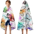 thumbnail image 3 of White Colorful Splash Butterfly Pattern Hooded Bath Towel，50"x30" for Ages 3 To 12 Kids, Quick Dry Lightweight Soft Microfiber Hood Beach Towel Cover Up for Kids, 3 of 7