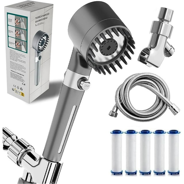 Cabezal de Regadera de Mano con Filtro con Manguera de 59 Pulgadas y Soporte, Sistema de Cabezal de Regadera, 5 Filtros