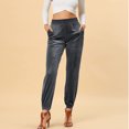 thumbnail image 2 of Pantalones con puños cónicos para mujer, pantalones casuales con puños ceñidos y cintura elástica de color puro, gris M, 2 of 6
