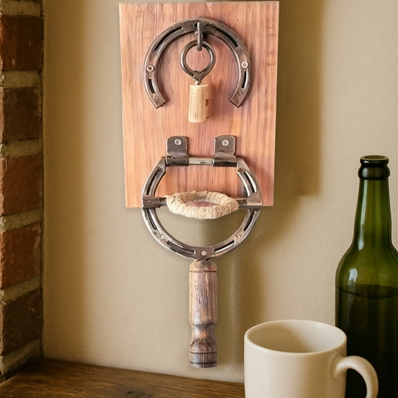 Horseshoe Red Wine Bottle Opener, Wall Mounted Iron Corkscrew, Vintage Western Bar Accessory, For Kitchen Man Cave Housewarming Gift