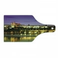 thumbnail image 1 of Travel Cutting Board, Charles Bridge Prague Czech Republic European Famous Landmark Castle View, Tempered Glass Cutting and Serving Board, Wine Bottle Shape, Purple Yellow Brown, by Ambesonne, 1 of 1