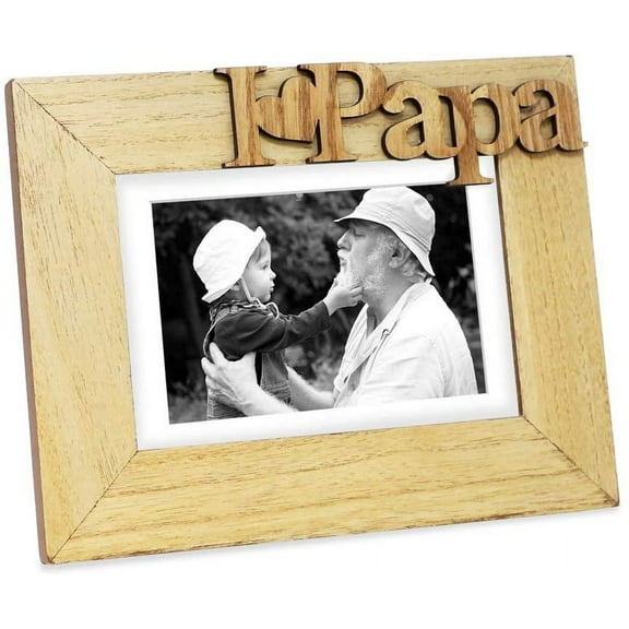 Isaac Jacobs Natural Wood Sentiments I Love Papa / I Heart Papa Picture Frame, 5x7 inch with Mat, Photo Gift for Papa, Grandpa, Family, Display on Tabletop, Desk Natural, 5x7 Matted 4x6