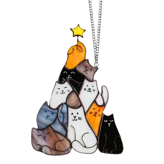 Gatos navideños, árbol de Navidad, atrapasoles, decoraciones navideñas para ventana, lindo regalo navideño, decoración navideña, decoración colgante para ventana interior, paisaje de gato.