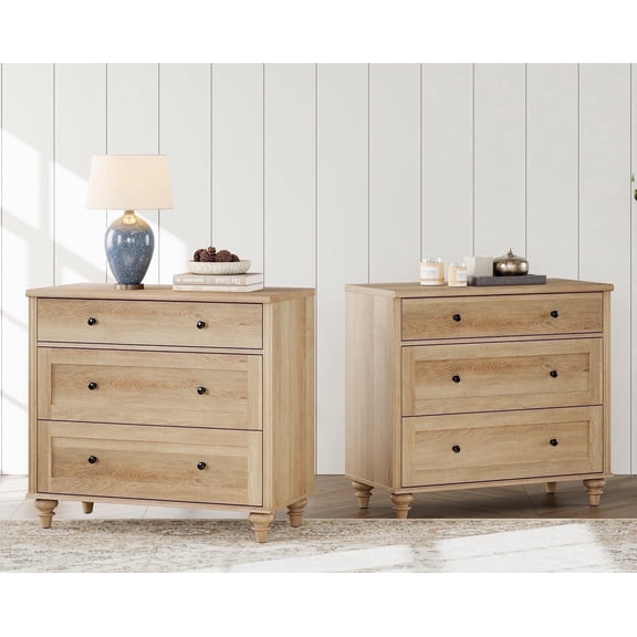 Farmhouse Nightstand with 6 Drawers, Mid Century Modern Large Wooden Bedside Table, 6 Drawers Dresser for Living Room or Bedroom, Oak