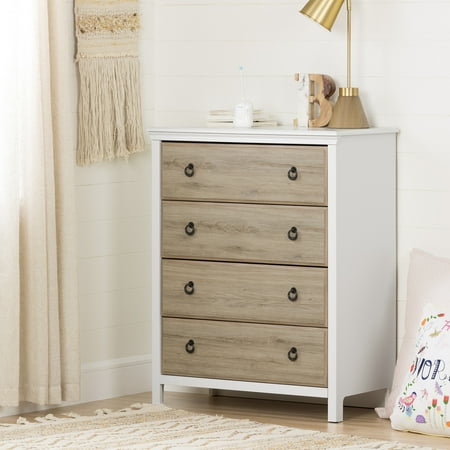 UPC: 0066311070484 | South Shore Catimini Farmhouse 4-Drawers Dresser Pure White and Rustic Oak
