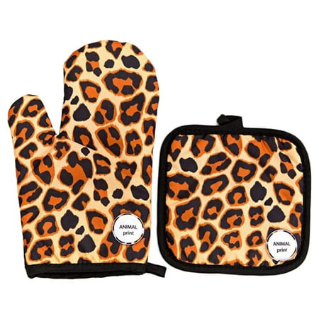 

Clearance Sale! Leopard Oven Mitts and Pot Holders Heat Resistant Oven Gloves Safe Cooking Baking Grilling Accessories