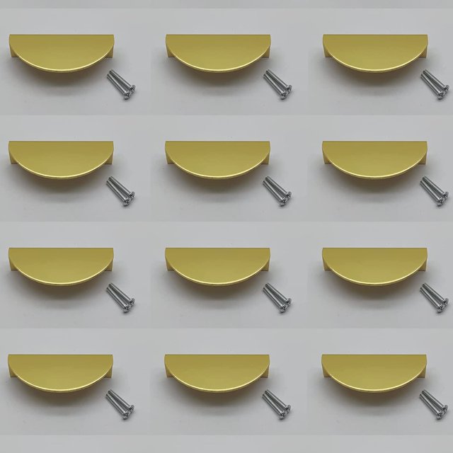Tiradores de gabinete de media luna, tiradores de gabinete, semicírculo de tiradores de cajón, con tornillos, aluminio espacial, oro metálico brillante, tirador de borde de dedo de 64 mm, 4