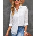 thumbnail image 2 of Blusa holgada de moda transpirable con botones y cuello vuelto de manga larga para mujer Blanco M, 2 of 7