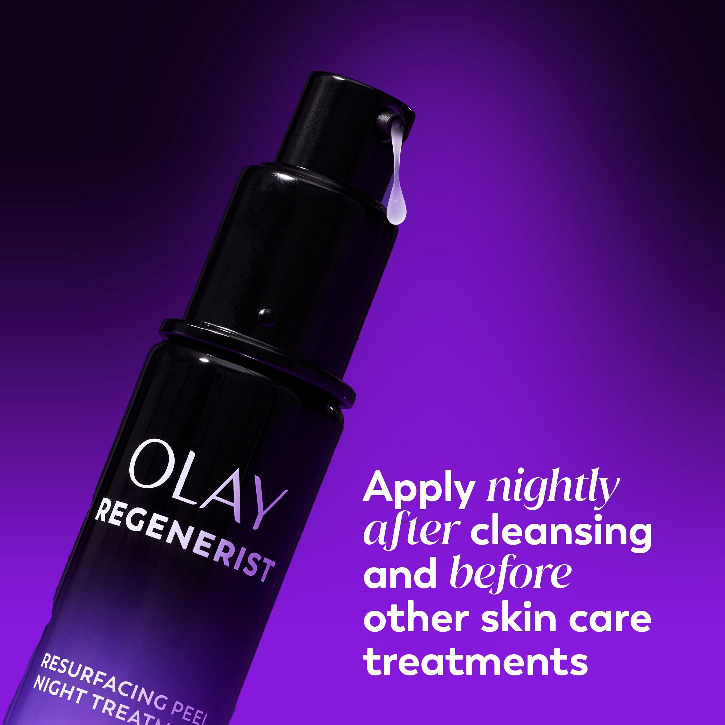 Soin exfoliant de nuit Olay Regenerist avec acide glycolique, soin ravivant et exfoliant, AHA, restructurant, texture lisse, illumine le teint, sérum de nuit léger pour un teint radieux
