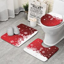 Red Christmas Snowflake Pattern Bathroom Rugs Sets 3 Piece,Toilet Cover Set,Absorbent Non Slip Bathroom Mats Sets with U-Shaped Contour Rug Toilet Rug Set