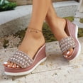 thumbnail image 3 of Rokment Bridal Sparkly Rhinestones Pearl Wedges Dress Sandals for Women Bride Wedding Fashion Bling Open Toe Platform Chunky High Heel Dressy Slip on Beach Summer Slides Pink Size 8, 3 of 8