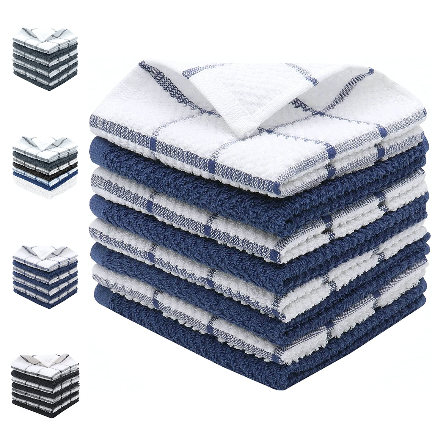 Hand-Loomed Cotton Kitchen Towels, Set of 2: Blue Pinstripe - Amsha