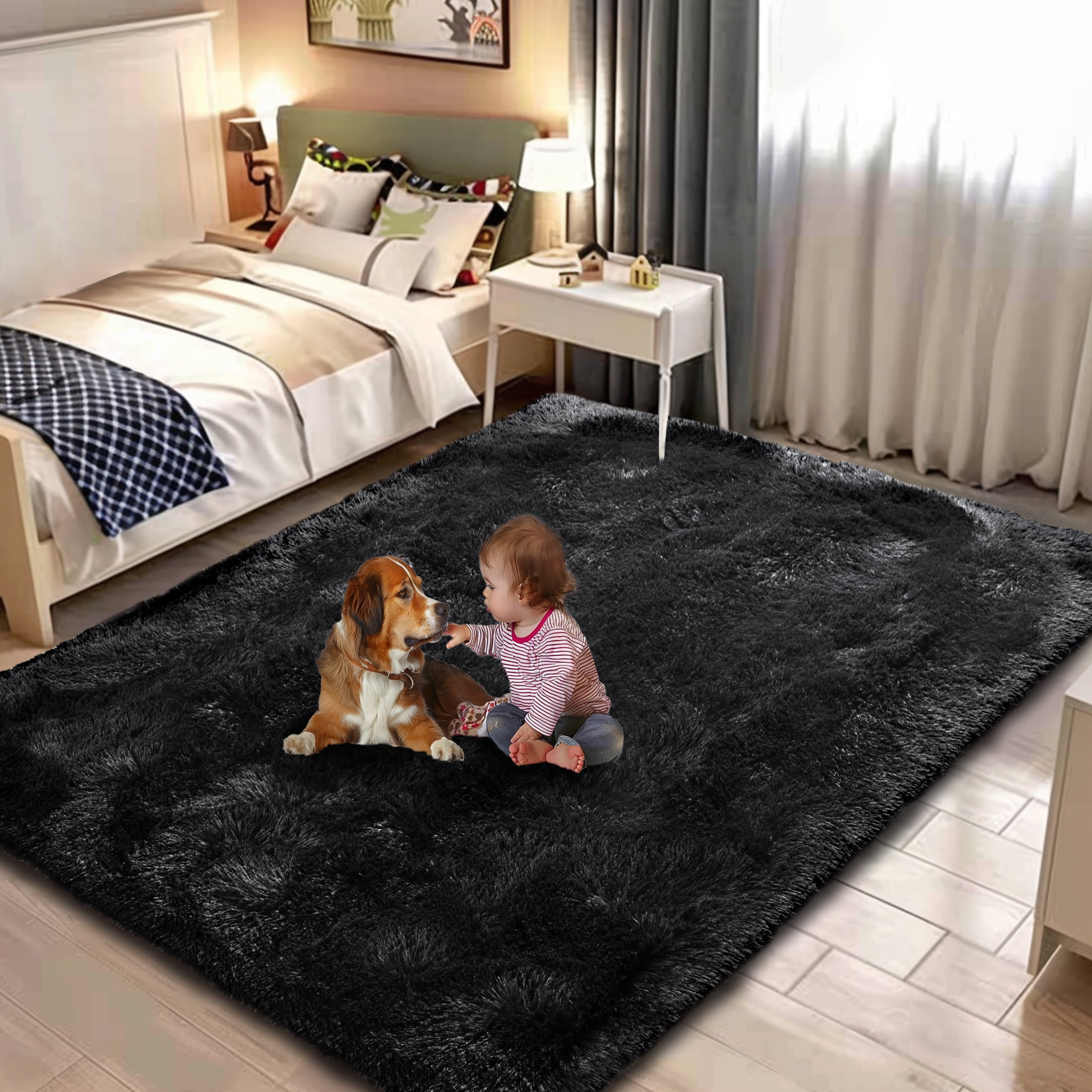 ZENELESS 5' x 7' Soft Fluffy Area Rugs for Living Room Bedroom Large Area Rug Indoor Carpet Black