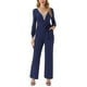 thumbnail image 1 of INSPIRAR CHIC Mono de Manga Larga con Cuello en V para Mujeres con Cinturón, Pantalones Anchos y Elásticos con Bolsillos, L Azul Marino, 1 of 5