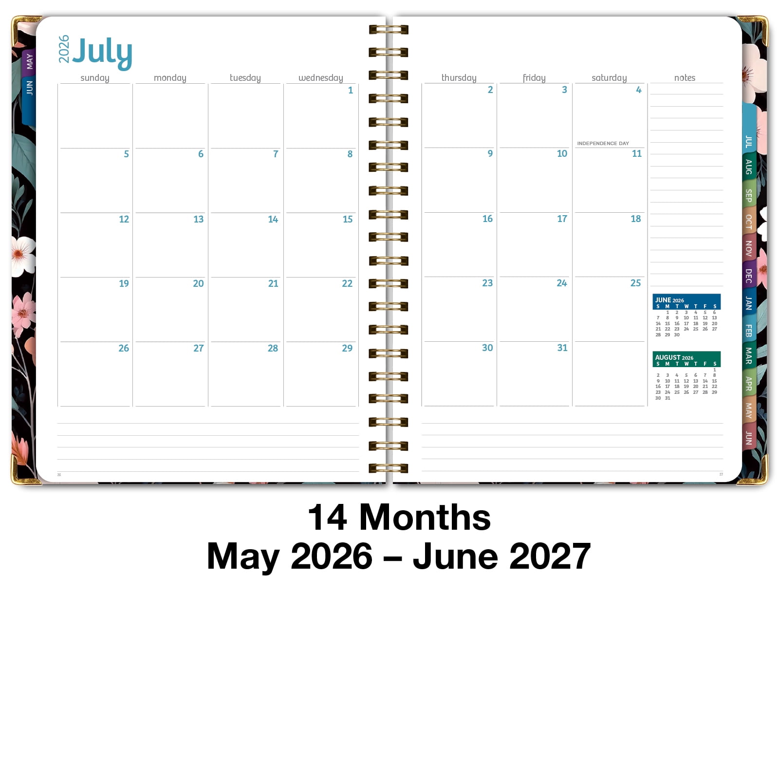 2026-2027 Excello Brands 8.5" x 11" Academic Year Hardcover Fashion Planner, Weekly/Monthly, 14 Month, Black Floral Pink