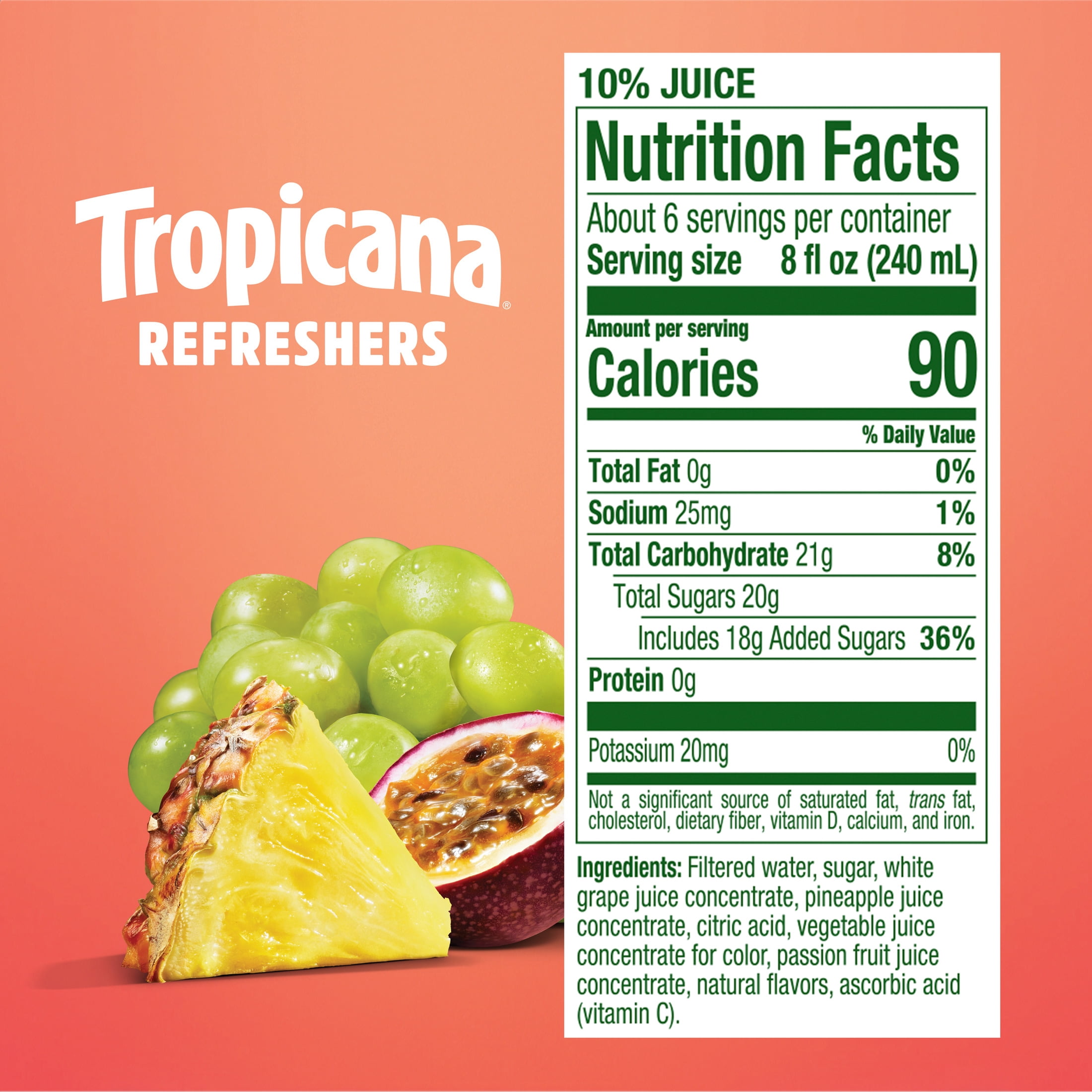Tropicana Refreshers Tropical Punch Juice Drink, with Real Fruit Juice, 46 fl oz Bottle