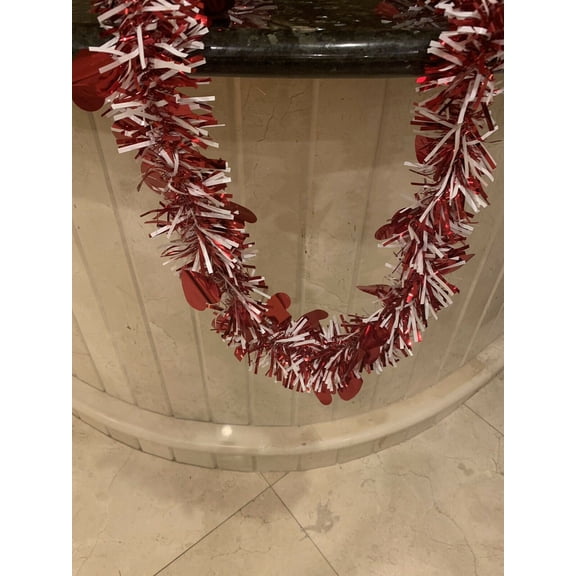 Holiday Decor Valentine Artificial Garland, Tinsel Red & White, 12'