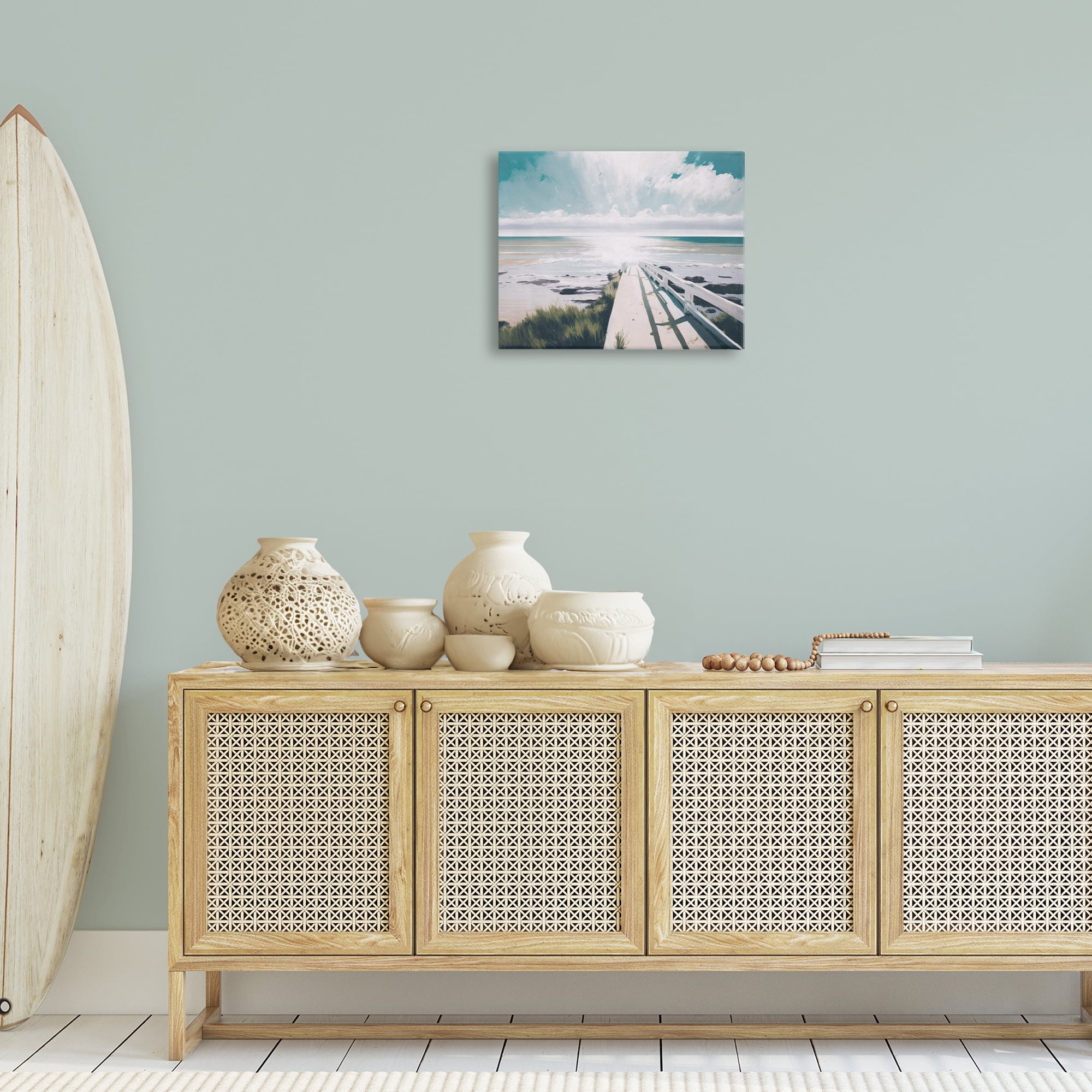 Stupell Industries White Bridge to Shore Nautical & Beach Painting Wrapped Canvas Art Print Wall Art, 20 x 16