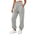 thumbnail image 2 of sdhkgrrt Women Plus Size Jogger Sweatpants Elastic Waist Casual Long Pants with Pockets Solid Active Lounge Travel Trousers Fall Fashion Outfits Winter Clothes, Gray 2XL, 2 of 7
