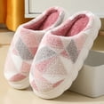 thumbnail image 5 of Pink Checkered Slippers With Memory Foam Non-Slip Soles,Plaid Indoor Outdoor Bedroom Winter Shoes Size 8, 5 of 8