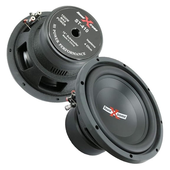 2X SoundXtreme ST-410 10 Inch 3000 Watts Power Car Audio Subwoofer with DVC Power Dual Voice Coil Configuration Frequency Response 30-2500Hz 90 dB Sensitivity
