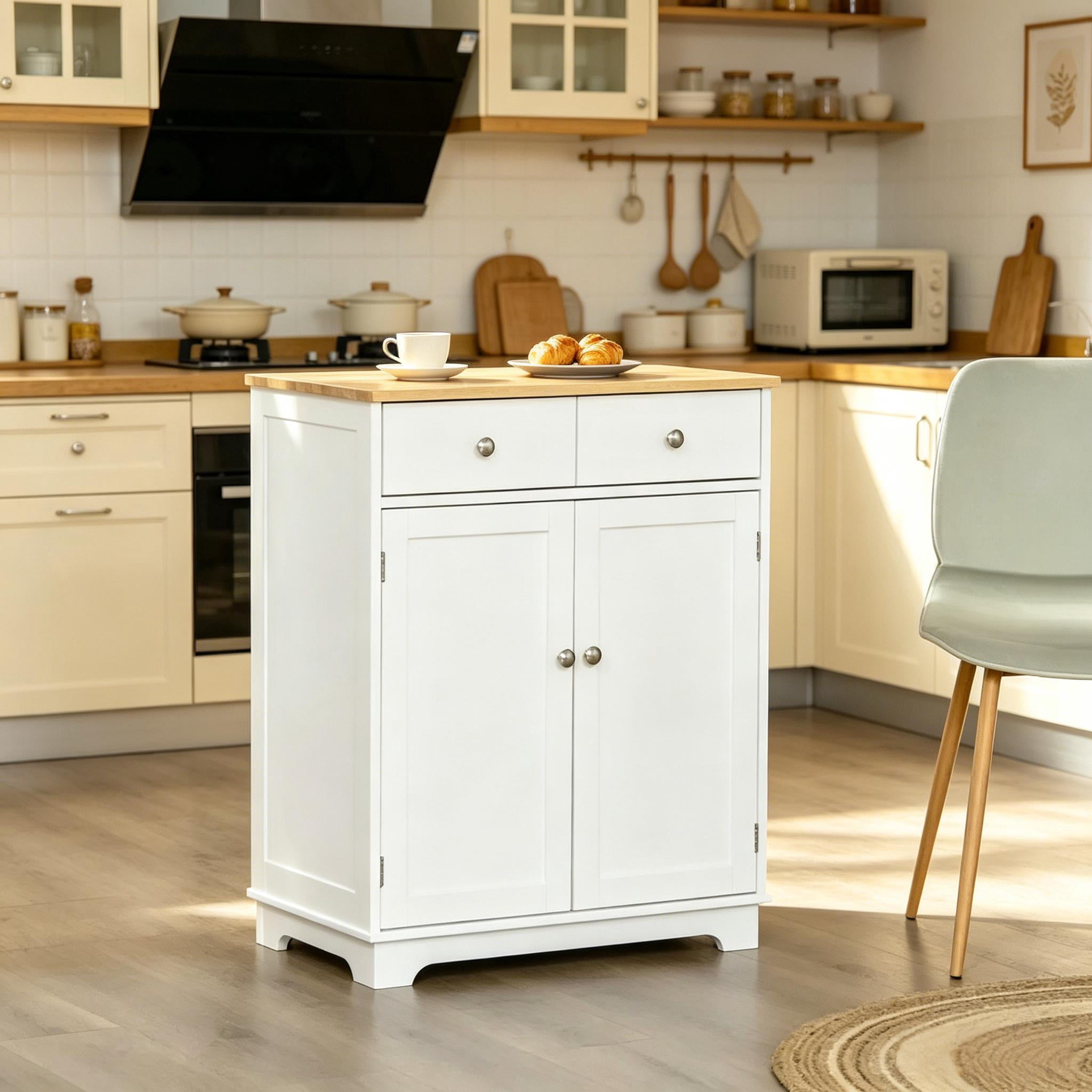 Two-Tone Utility Storage Cabinet with Drawers & Adjustable Shelf Cupboard, Space-Saving Engineered Wood Buffet Sideboard for Kitchen Apartment Living Room Bathroom