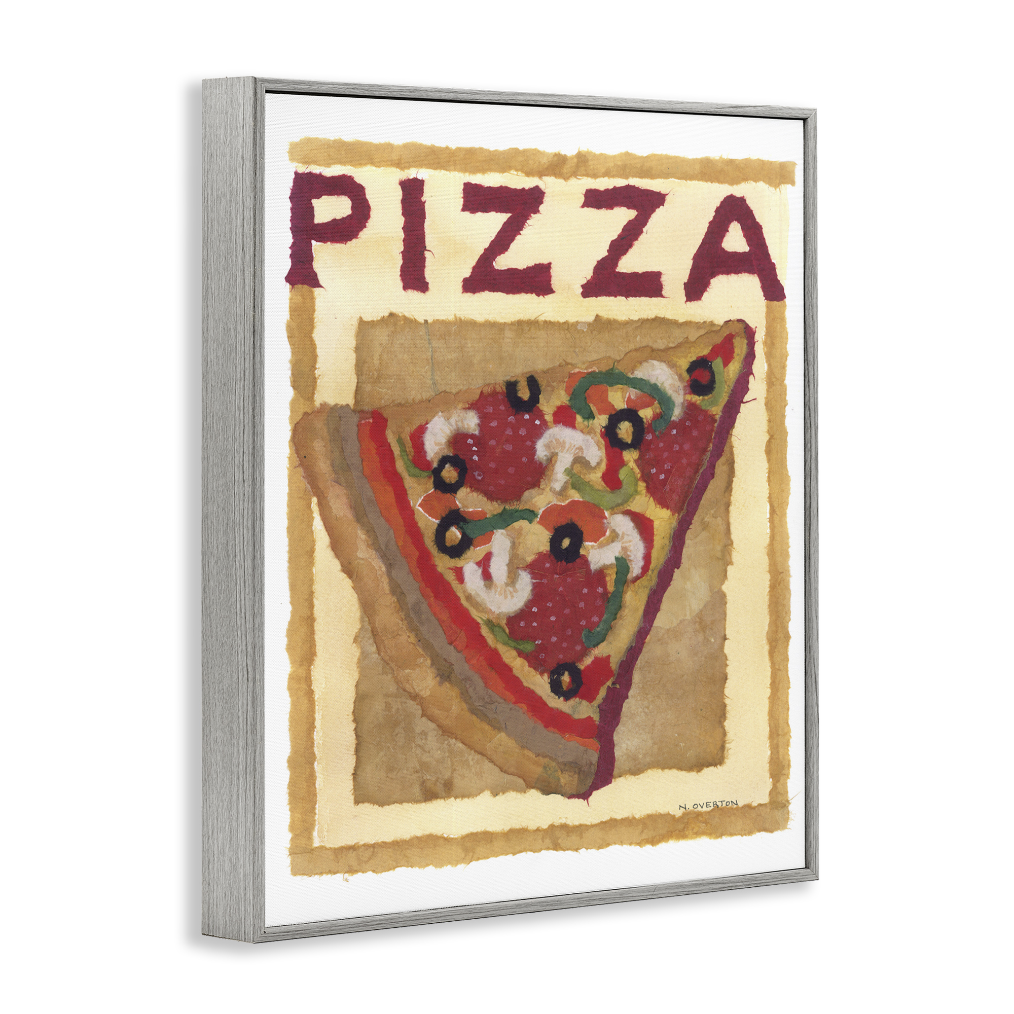 Stupell Industries Watercolor Style Pizza Food & Beverage Painting Gray Framed Art Print Wall Art, 16 x 20