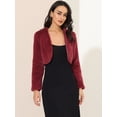 thumbnail image 3 of Abrigo de piel sintética Allegra K chaqueta corta sin cuello para mujer Vino rojo L, 3 of 6