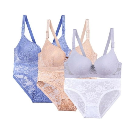 Audhol Bra and Panty Sets for Women High Support Bras for Women Adjustable Strap Full Coverage Up Bras Comfortable No Underwire Wireless Bras Lace Bra and Panty Set White 42