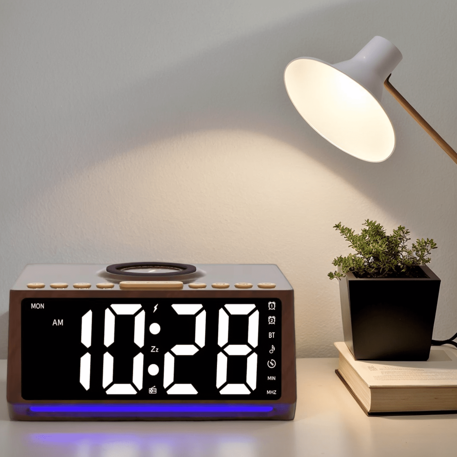 WakeSmart Retro Digital Alarm Clock with Bluetooth Speaker, RGB Lights and Night Mode(Brown)
