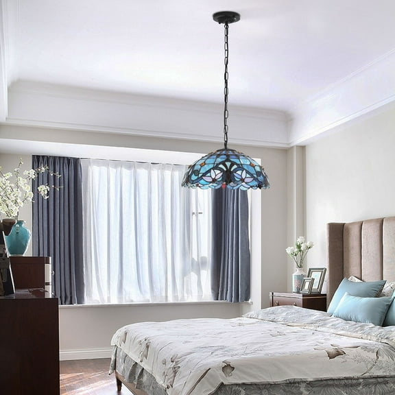 Tiffany Style Ceiling Light Stained Glass Pendant Hanging Lamp Fixture Art Decor (Bulb Not Included)