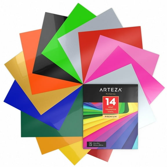 Arteza Heat Transfer Vinyl, Assorted Colors, 10"x12" Sheets - 14 Pack