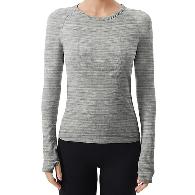 Hvobtty T-Shirt à Manches Longues Décontracté à Col Rond pour Femmes, Vêtements de Sport de Course à Manches Longues pour Femmes et Tenue de Yoga Respirante Sans Coutures