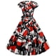 thumbnail image 4 of Navidad mujer vendaje Retro estampado manga corta noche cuello redondo fiesta graduación vestido Vintage Fridja  qw3732, 4 of 5
