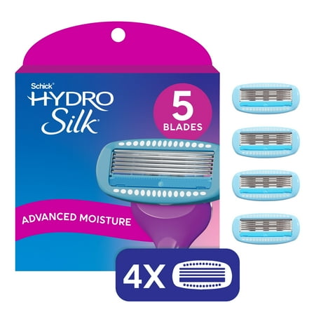 Schick Hydro Silk Moisture Razor Blade Refills, 4 ct, 5-Blade Mositurizing Razors for Women