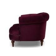 3 Piece La Rosa Chesterfield Tufted Velvet Sofa Set in Burgundy Red