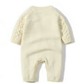 thumbnail image 7 of FAOWME Toddler Baby Girls Boys Solid Spring Winter Long Sleeve Button Knit Sweater Romper Jumpsuit Hat Clothes,Beige,3-6 Months, 7 of 7