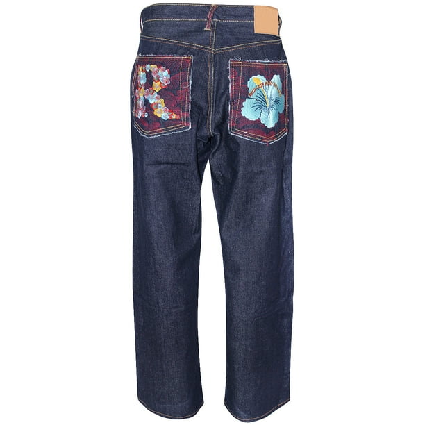 Destiny Mens Hibiscus Embroidered Denim Cotton Jeans Dark Indigo Light Blue Walmart Com Walmart Com