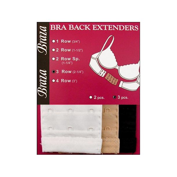 Braza Braza Bra Back Extenders 3 Hook 2.25" Astd 3pc