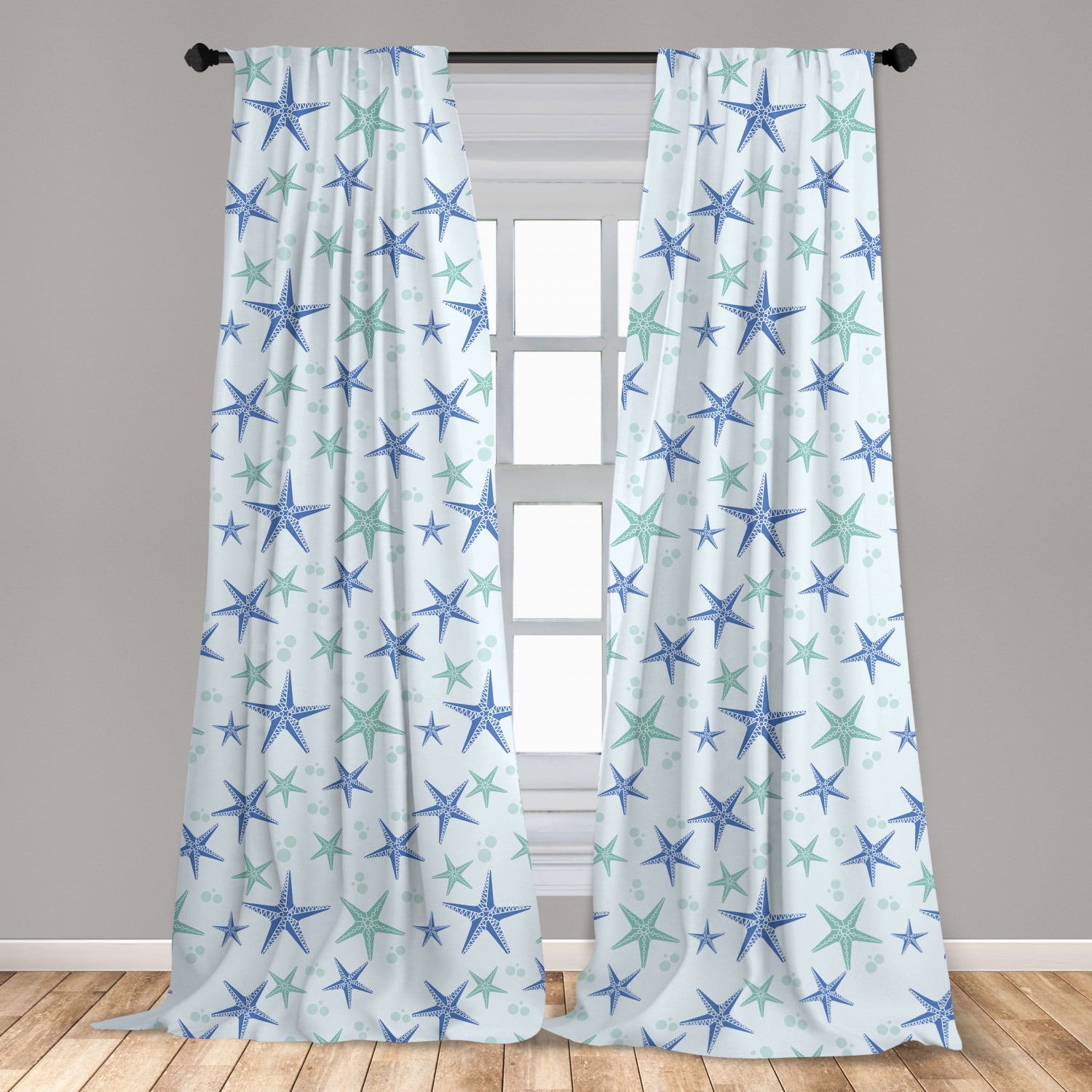 Starfish Curtains 2 Panels Set, Nautical Sea Creature in Calm Tones