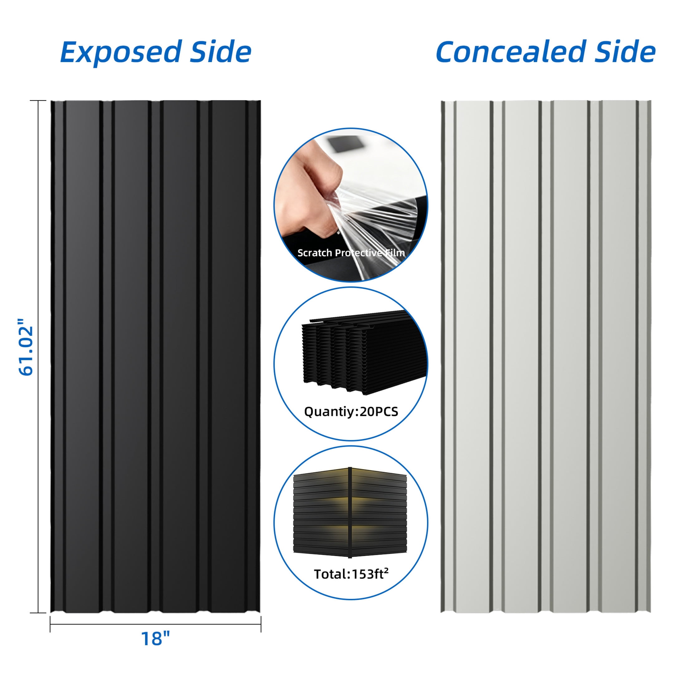 Noble House 20 PCS 61" Metal Corrugated Roof Panels, Galvanized Steel Heavy Duty Waterproof for Outdoor House, Gray