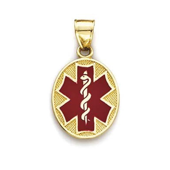 14k Yellow Gold Oval Enamel Medical Alert Pendant - 1.5 Grams