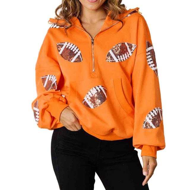 Sudadera de rugby con lentejuelas para mujer, ropa de calle holgada para mujer Kuymtek Naranja T S para Mujer