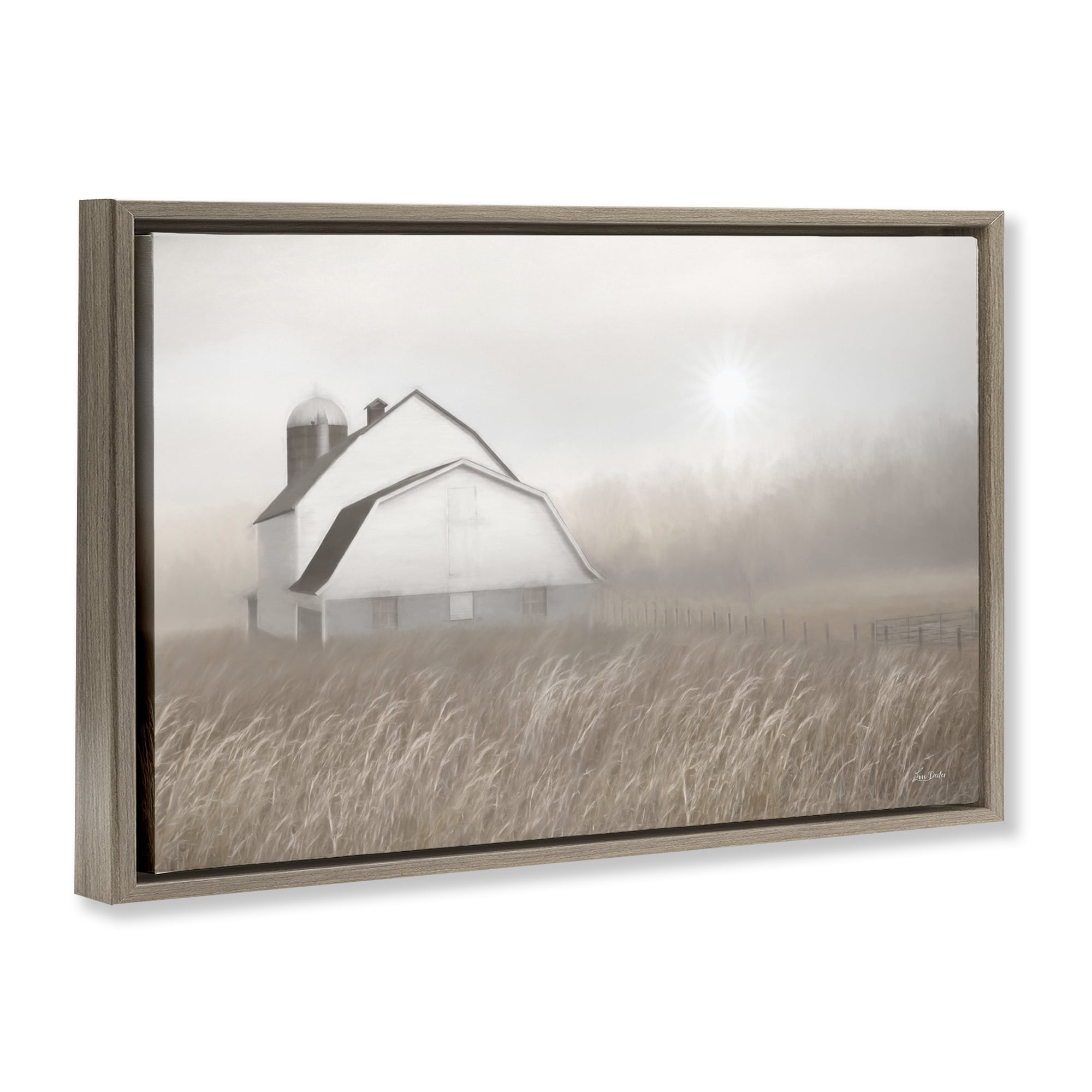 Stupell Industries Windblown Farm Grasses Landscape & Nature Painting Brown Floater Framed Canvas Art Print Wall Art, 31 x 21