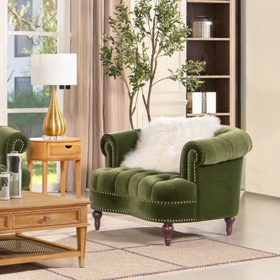 La Rosa Victorian Tufted Upholstered Accent Chair Olive Green
