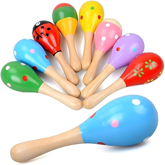 BESTSKY 6 Pcs Mini Wooden Maracas for Kids, Assorted Color Egg Shakers