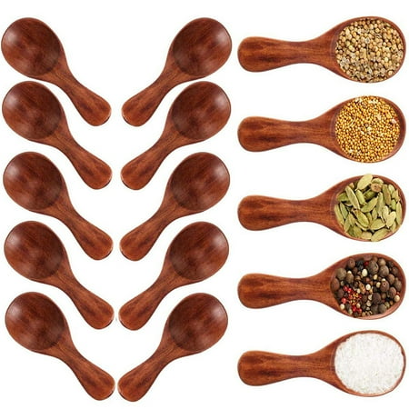 

amousa Small Wooden Salt-Spoon 20 Pack Mini Wood Spoon With Short Handle Perfect For Small Jars Of Spices Condiments Seasoning